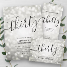 Silver Glitter Lights 30th Birthday Party Set