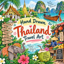 Hand Drawn Thailand Travel Art