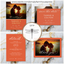 Modern Sunset Orange Script Photo Wedding