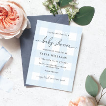 Blue Gingham Check Baby Shower