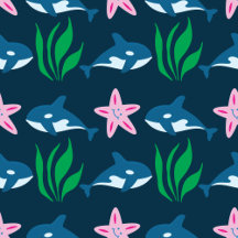 Cute Blue Whale Under Water Sea Pattern