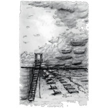 Cancun Beach cloudy black and white