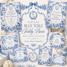 Vintage Blue Toile Teddy Bear Baby Shower Collecti
