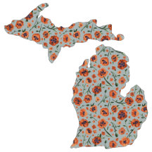 State Of Michigan Silhouette Orange Poppies