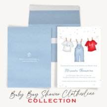 Baby Shower Boy Denim Blue Clothesline 