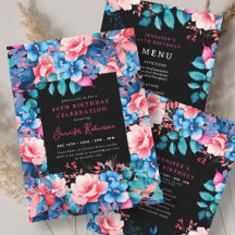 Bright Watercolor Floral Black 40th Birthday Set