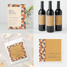 Boho Mustard Blue Floral Botanical Bridal Shower