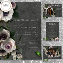Charcoal Gray Elegant Floral Modern Wedding