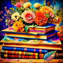 Vintage Flowers and Antique Books Ai Art