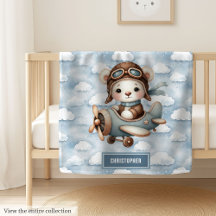 Teddy bear pilot boy baby shower blankets