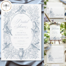 Elegant Blue Chinoiserie Nature Bird Bridal Shower