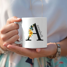 Monogram Mug Collection – Yellow & Green Floral 