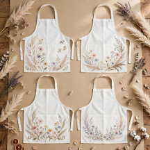 Modern Boho Floral Kitchen Aprons | Pastel Wildflo