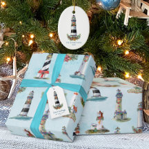 Nautical Christmas Lighthouses Coastal Pattern