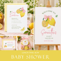 Citrus pink bow lemon baby shower suite