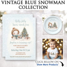 Christmas Vintage Blue Snowman Birthday