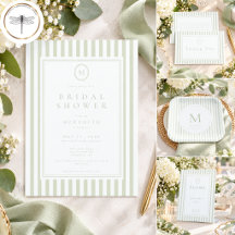 Elegant Classic Sage Stripe Monogram Bridal Shower