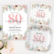 Elegant Pastel Floral 80th Birthday Party