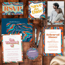 70s Boho Groovy Retro Abstrac Wavy Lines Wedding