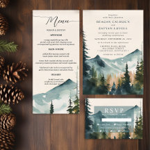 Watercolor Mountains And Pines Wedding