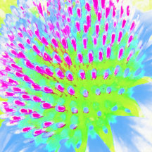 Lime Green and Purple Abstract Cone Flower
