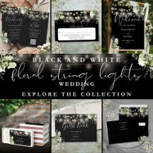 Black and White Floral String Lights Wedding Suite
