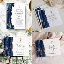 Elegant Navy Blue Agate First Holy Communion