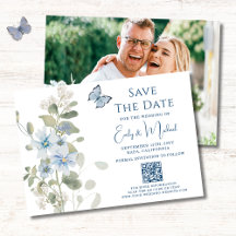 Dusty Blue White Watercolor Floral Wedding