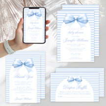 Cute Blue Chic Bow Striped Baby Boy Shower
