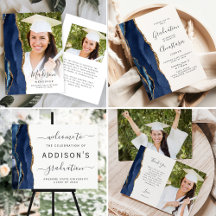 Chic Navy Blue Gold Agate Graduation Suite