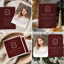 Monogram Crest Burgundy White Graduation Suite
