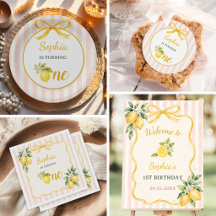 Lemon yellow Bow preppy Coquette 1st birthday