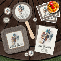 DERBY HORSES & JOCKEYS ON BROWN PARTY COLLECTION