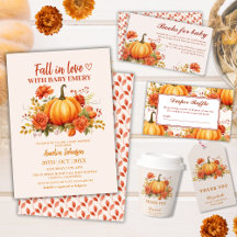 Fall in love Autumn leaves pumpkin baby shower 