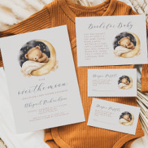 Over the Moon Watercolor Teddy Bear Baby Shower