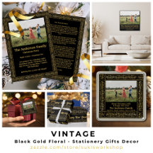 Vintage Black Gold Floral - Stationery Gifts Decor