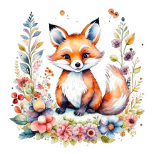 Baby Fox surrounded by Flowers Girl's Birthday  