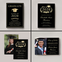 Elegant Black Gold College Graduation Announcement