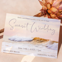 Beach Wedding Invitations - Ocean Waves Sunset