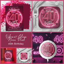 Vibrant Glam Neon Pink 40th Birthday
