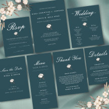 Dark Green White Cotton Flower Glam Wedding Suite