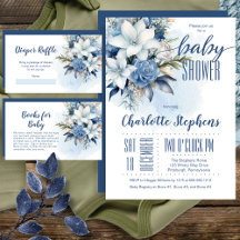 Elegant Blue Winter Floral Boy Baby Shower