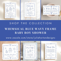 Whimsical Blue Wavy Frame Baby Boy Shower