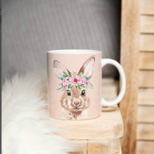 Modern Pink Watercolor Bunny With Flowers 