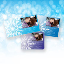 White Snowflake Blue Winter Wedding Save the Dates