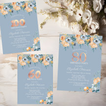 Watercolor Flowers Dusty Blue Birthday
