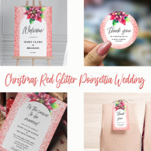 CHRISTMAS RED GLITTER AND POINSETTIA WEDDING