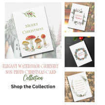 Elegant Watercolor Greenery Non-Photo Christmas