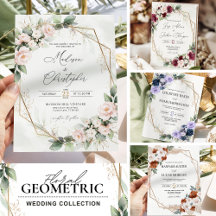 Floral Gold Geometric Wedding Invitations