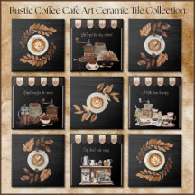 Rustic Black Coffee Cafe Art Tile Collection